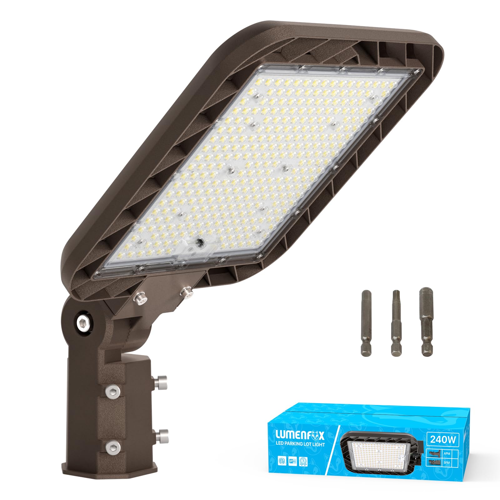 LED Parking Lot Lights Outdoor, 240W Parking Lot Light Commercial 5000K 36000LM 150LM/W with Dusk to Dawn Photocell Adjustable Slip Fitter IP65 Waterproof Shoebox LED Light or Street Public Park
