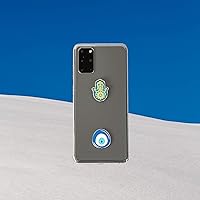 Vista 4 de Pegatinas de metal para fundas de celular. Blue Evil Eye y Hamsa. Juego de 2. Reutilizables y extraíbles. No deja residuos. Símbolos espirituales