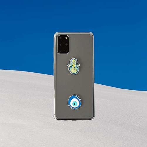Miniatura 4 de Pegatinas de metal para fundas de celular. Blue Evil Eye y Hamsa. Juego de 2. Reutilizables y extraíbles. No deja residuos. Símbolos espirituales