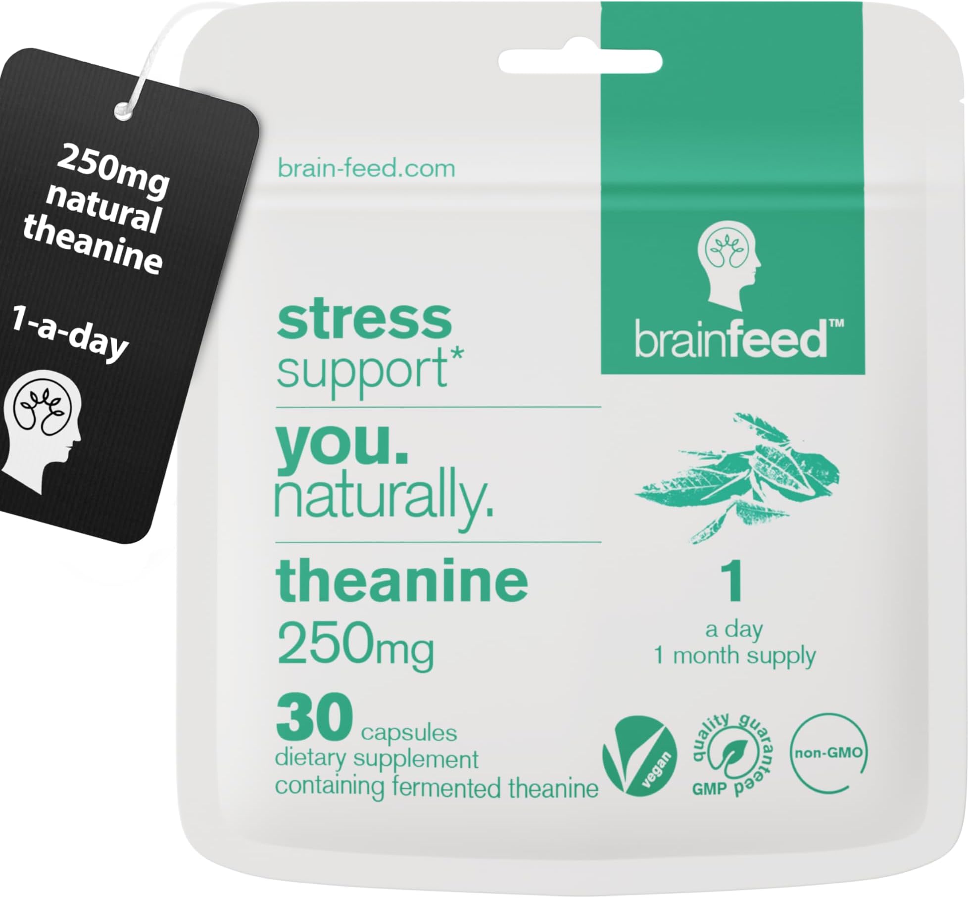 Natural L Theanine Capsules | 250mg Isolated L Theanine Powder from Green Tea Extract | 30 Capsules - 1 Per Day | GABA Supplement Support| Aids Relaxation Without Sedation | Vegan Supplement