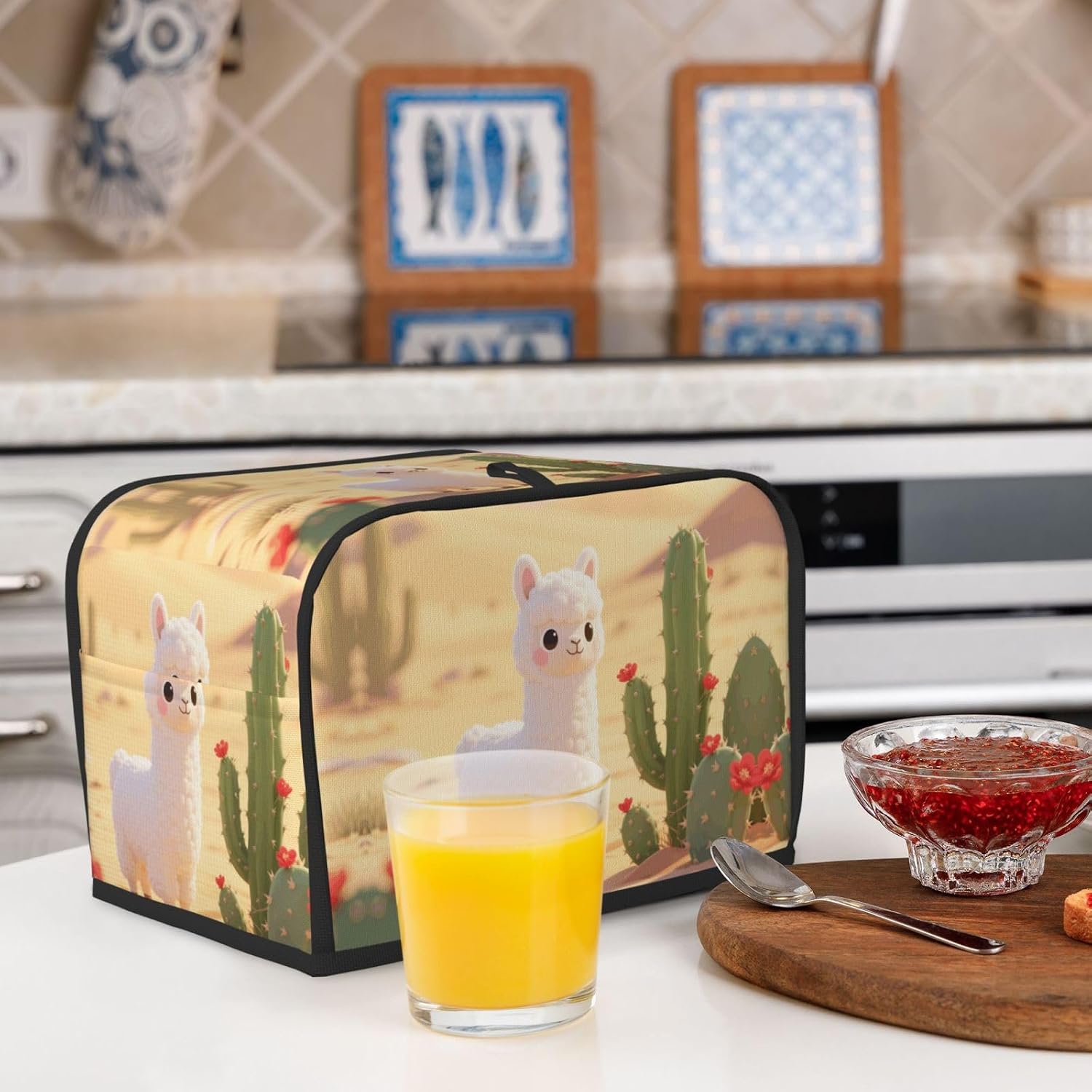 Cute alpacas and cacti Toaster Cover 2 Slice, Waterproof Bread Machine Covers with Pockets Universal Size Kitchen Small Appliance Cover with Handle, Dust and Fingerprint Protection
