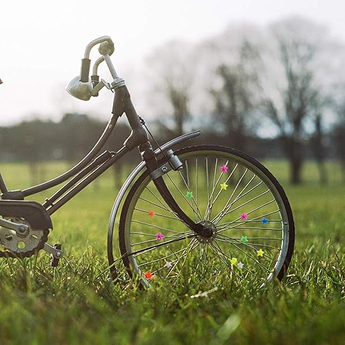 Miniatura 6 de YuCool Radios de rueda de bicicleta, 180 radios de bicicleta de estrellas coloridas, decoraciones de bicicleta, cuentas de radios de rueda,