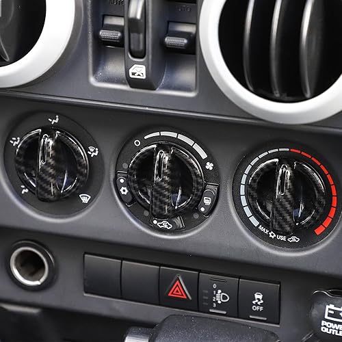 Miniatura 7 de SQQP Cubierta de botón de interruptor de aire acondicionado de fibra de carbono compatible con Jeep Wrangler JK JKU Sport X Sahara Rubicon 2007-2010