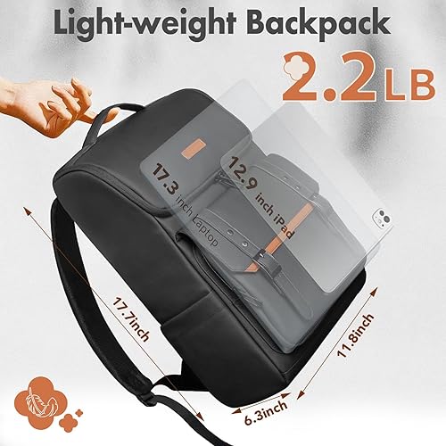 Miniatura 3 de hk Mochila de viaje para laptop para mujeres y hombres, mochila universitaria para laptop de 17.3 pulgadas, color negro para viajes, trabajo y uso