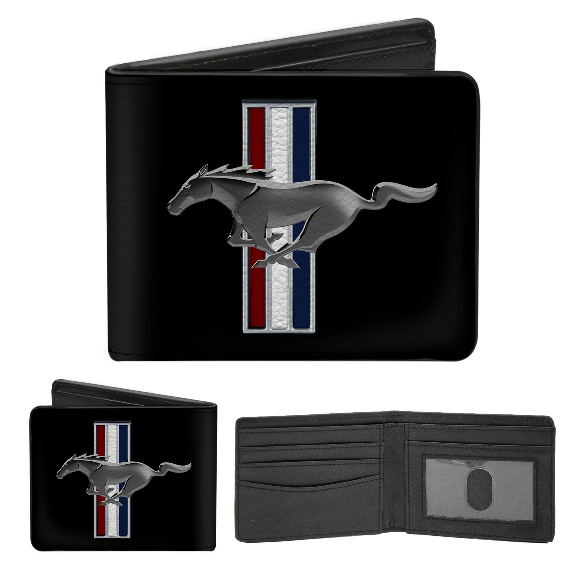 Buckle-Down Men's Wallet, Multicolor, 4.0" x 3.5", Pu Bifold Wallet - Ford Mustang W/Bars Logo Centered