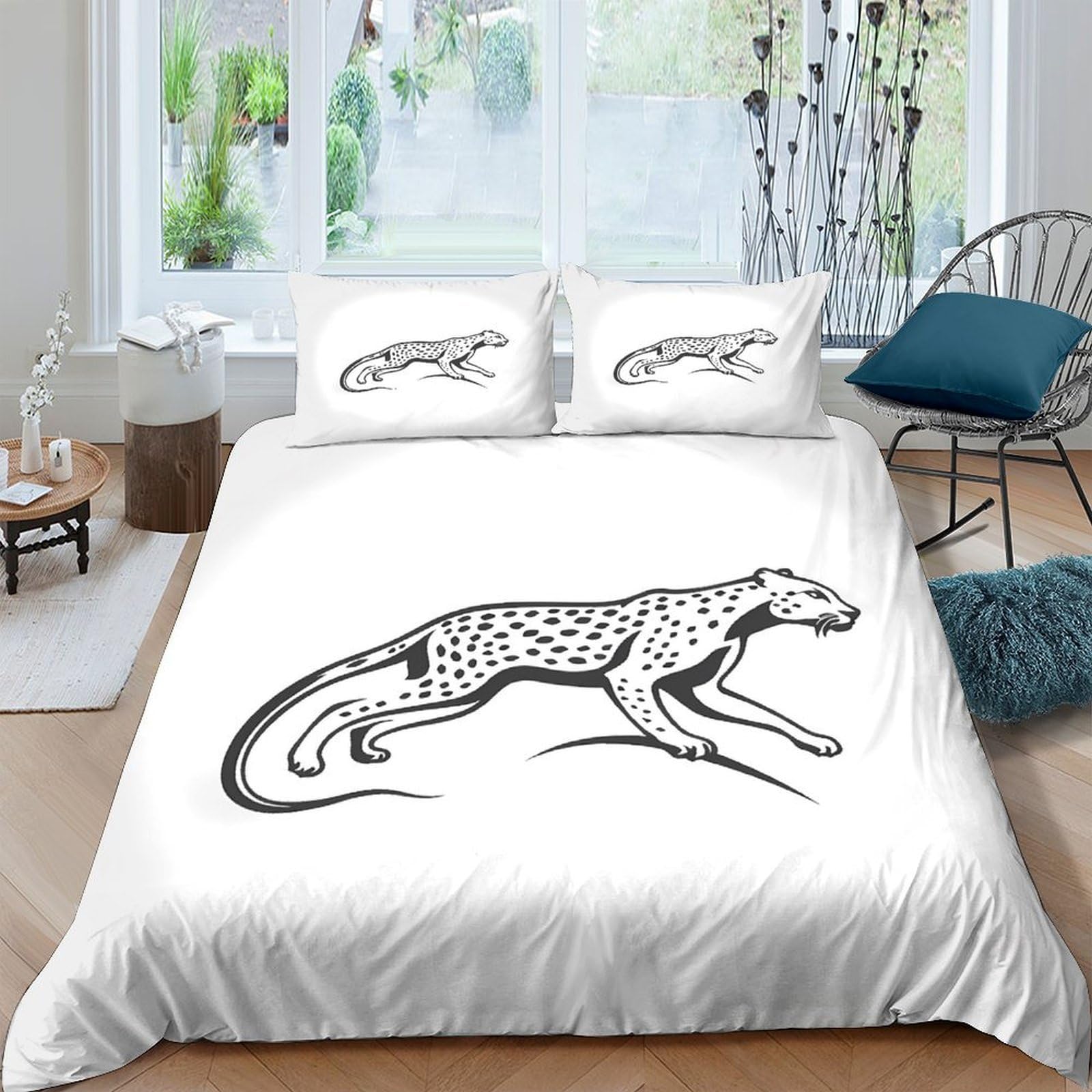 P5V6M1Q9 3D Printed Black Panther Duvet Cover Microfiber Soft Breathable Leopard Bedding Set with 2 Pillowcases for Bedroom Decor Single（135x200cm）