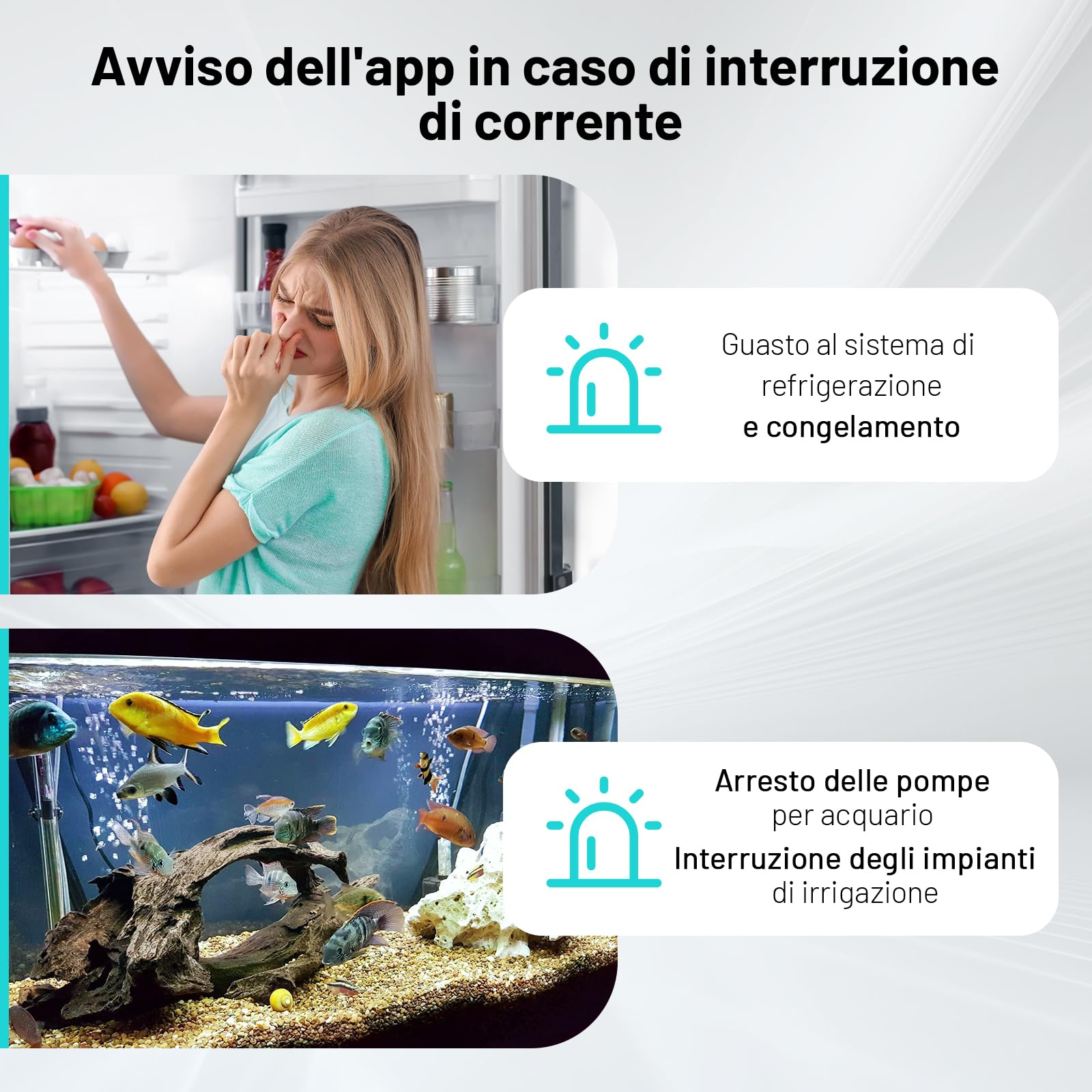 Rilevatore di Interruzione di Corrente WiFi,Antifurto Allarme Casa, Presa Intelligente con Allarme Mancanza Alimentazione (110 dB) e LED, Allerta Blackout su App Smart Life/Tuya