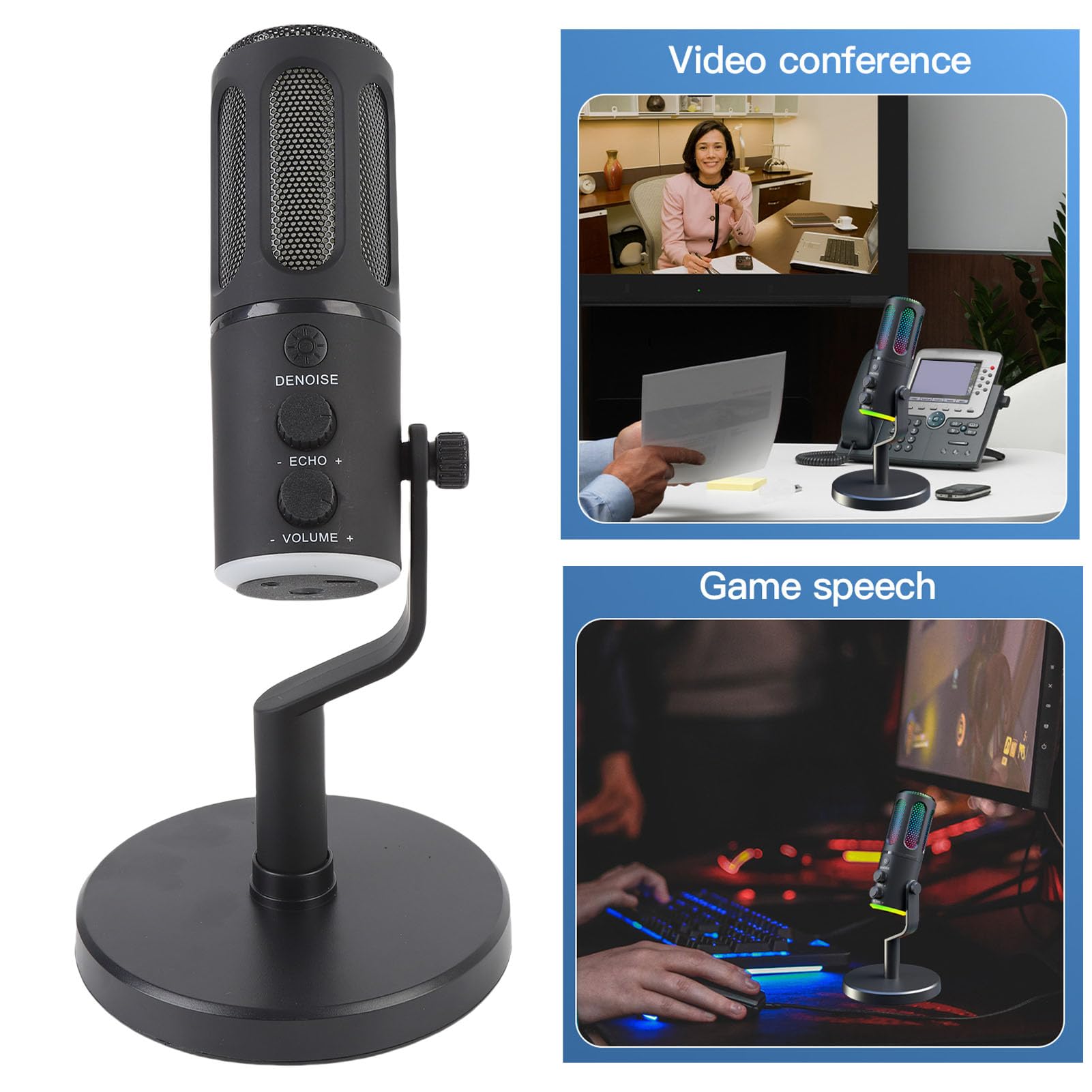 Yctze Micrófono Dinámico, Micrófono Cardioid USB XLR con Brazo Ajustable, Cubierta de Malla de Metal, para Juegos en Vivo, Canto, Grabación de Texto en Vivo, Adecuado para Tarjeta de