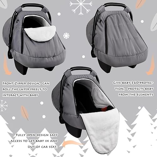 Miniatura 3 de Funda de asiento de automóvil para bebé, toldo de asiento de automóvil para niños y niñas, funda acogedora y cálida, funda impermeable para asiento
