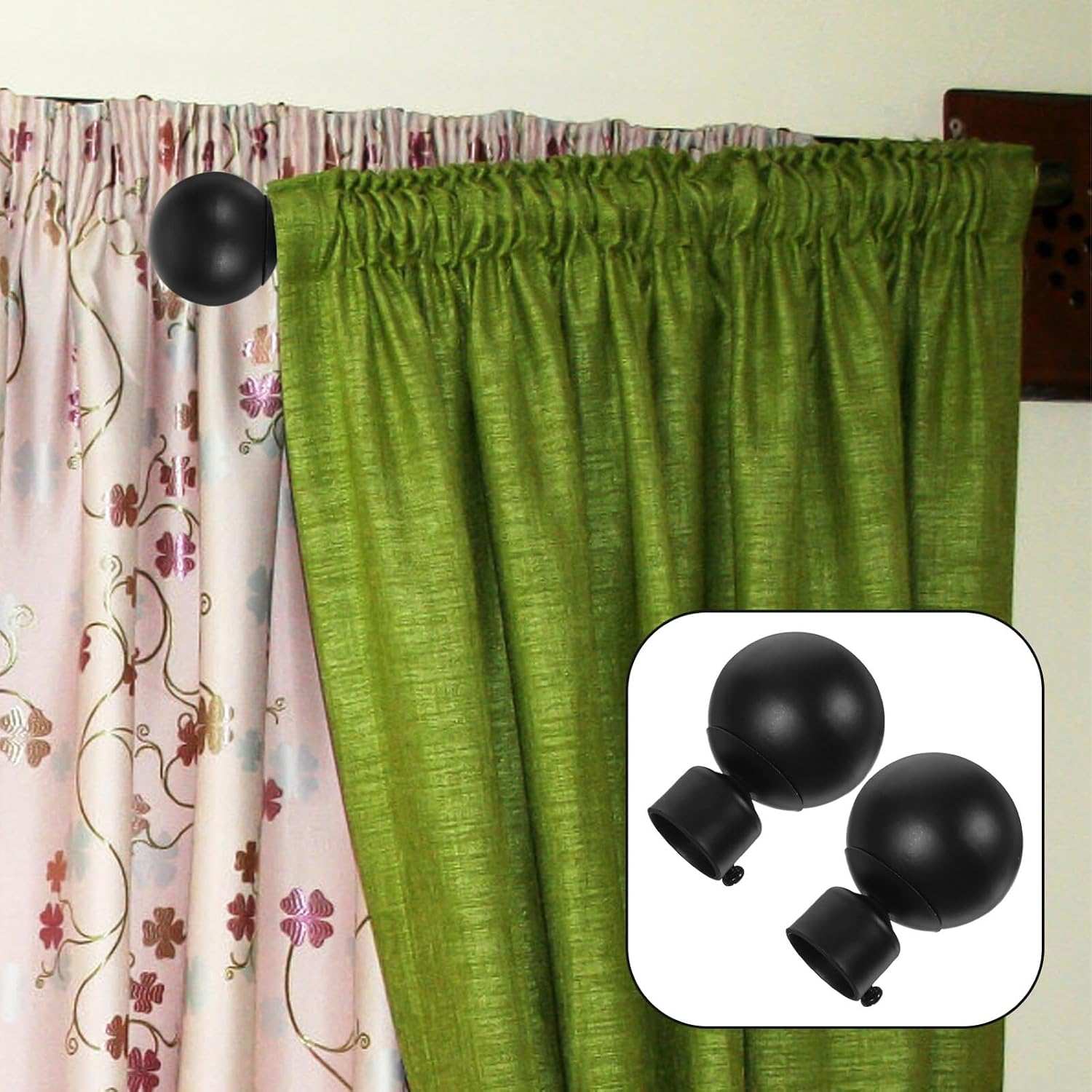 Curtain Rod Finial Strong Anti-Rust Metal Drapery Pole Ball End Black Replacement Caps for Rods