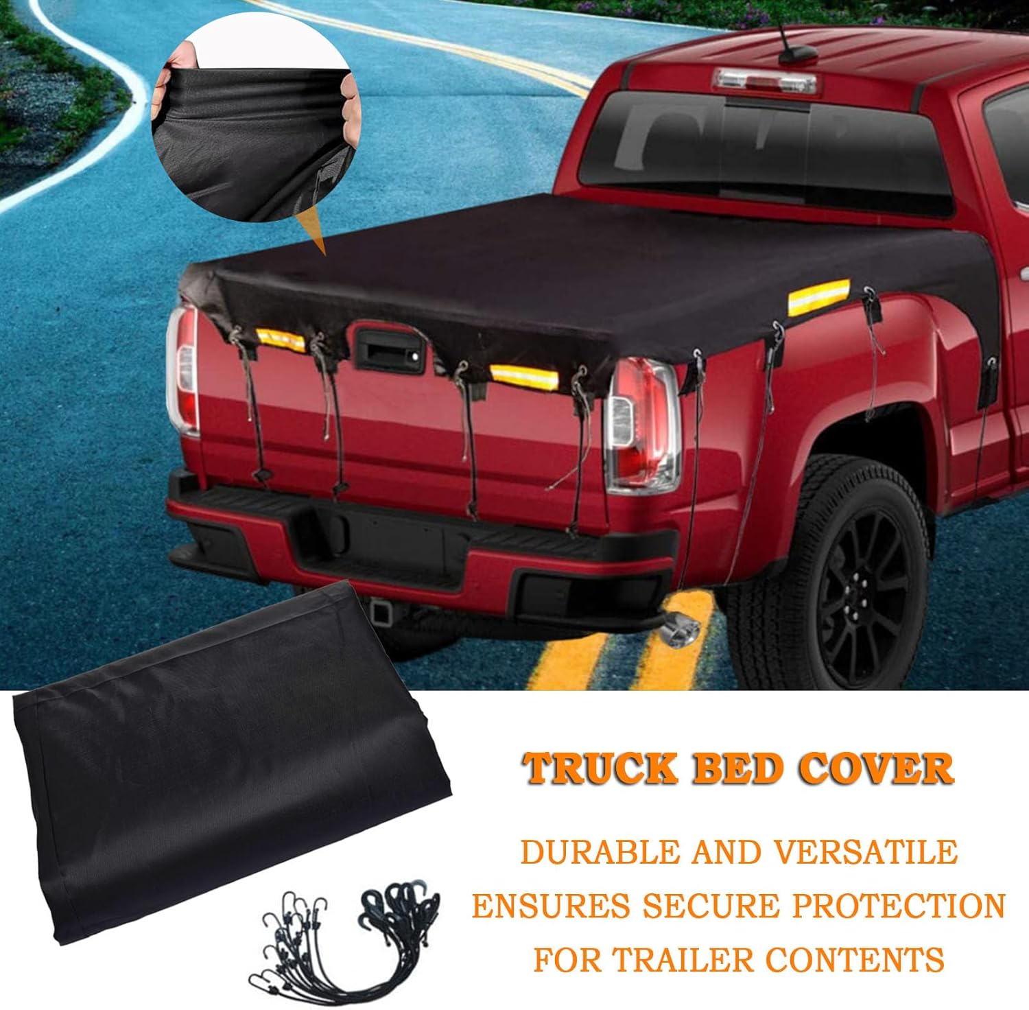 Truck Bed Cover for RAM 1500 Laramie 2019–2026, Oxford Pickup Bed Tarp with Adjustable Bungee, Weather Resistant Cargo Cover for Hauling & Outdoor Storage
