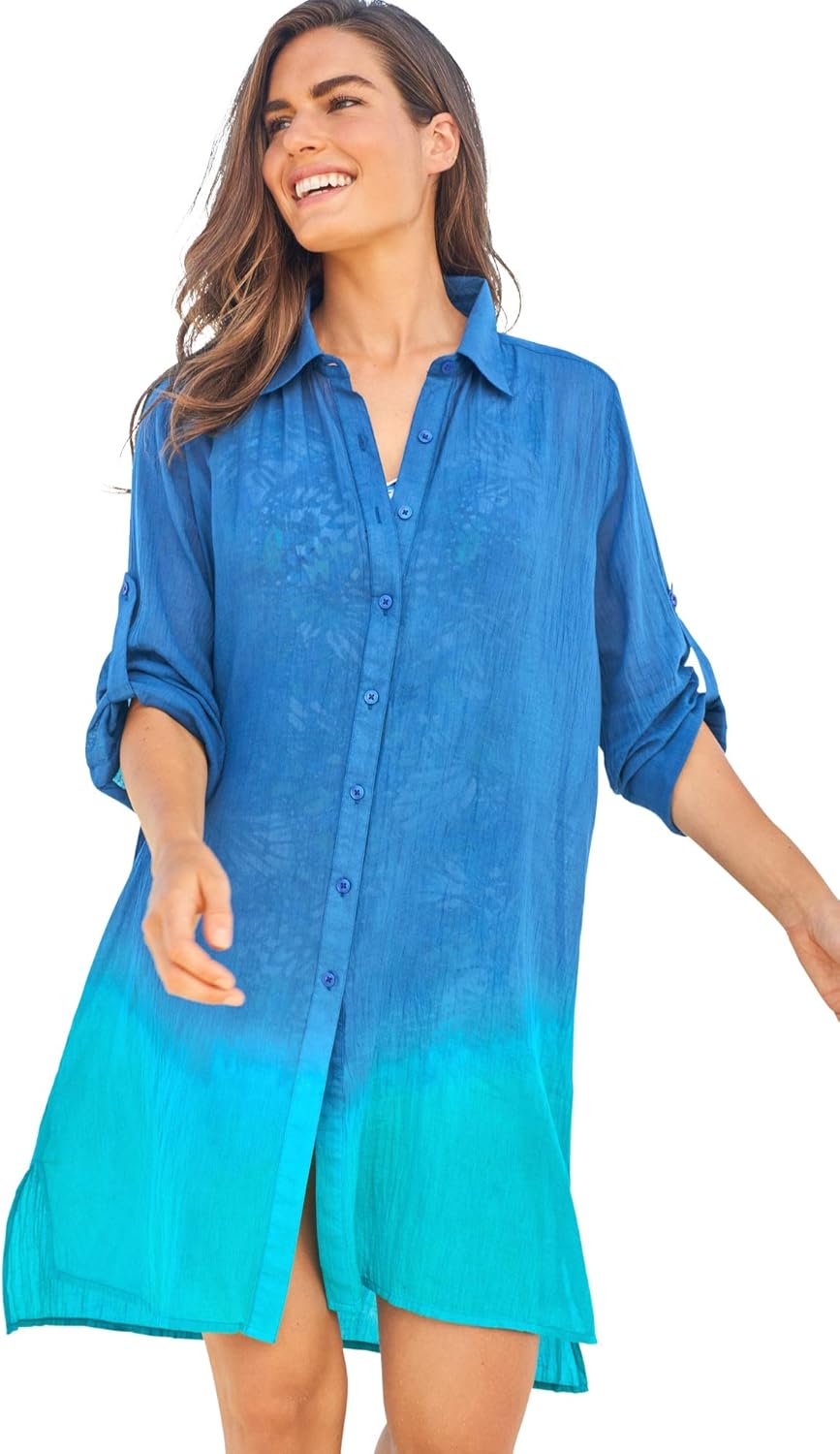 Swimsuits For All Swim 365 Women's Plus Size Button-Front Swim Cover Up