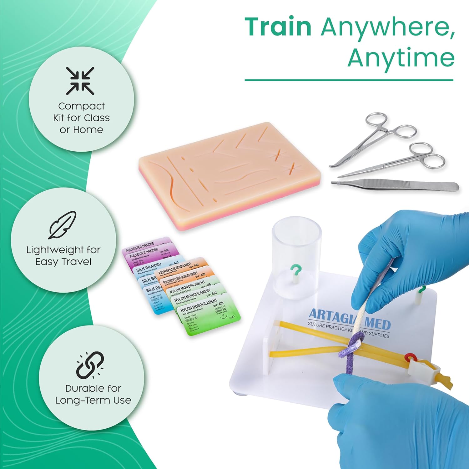 Suture Practice Kit and Surgical Knot Tying Board, Complete Medical Training Set with Silicone Pad, Suturing Tools, Knot Board with Durable Rope, and Quick Tie Tool, Ideal for Medical Students