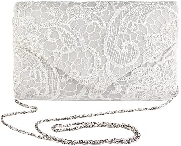 TOPCHANCES Womens Evening Clutch Ladies Floral Lace Envelope Handbags Wedding Bridal Purse Bag White