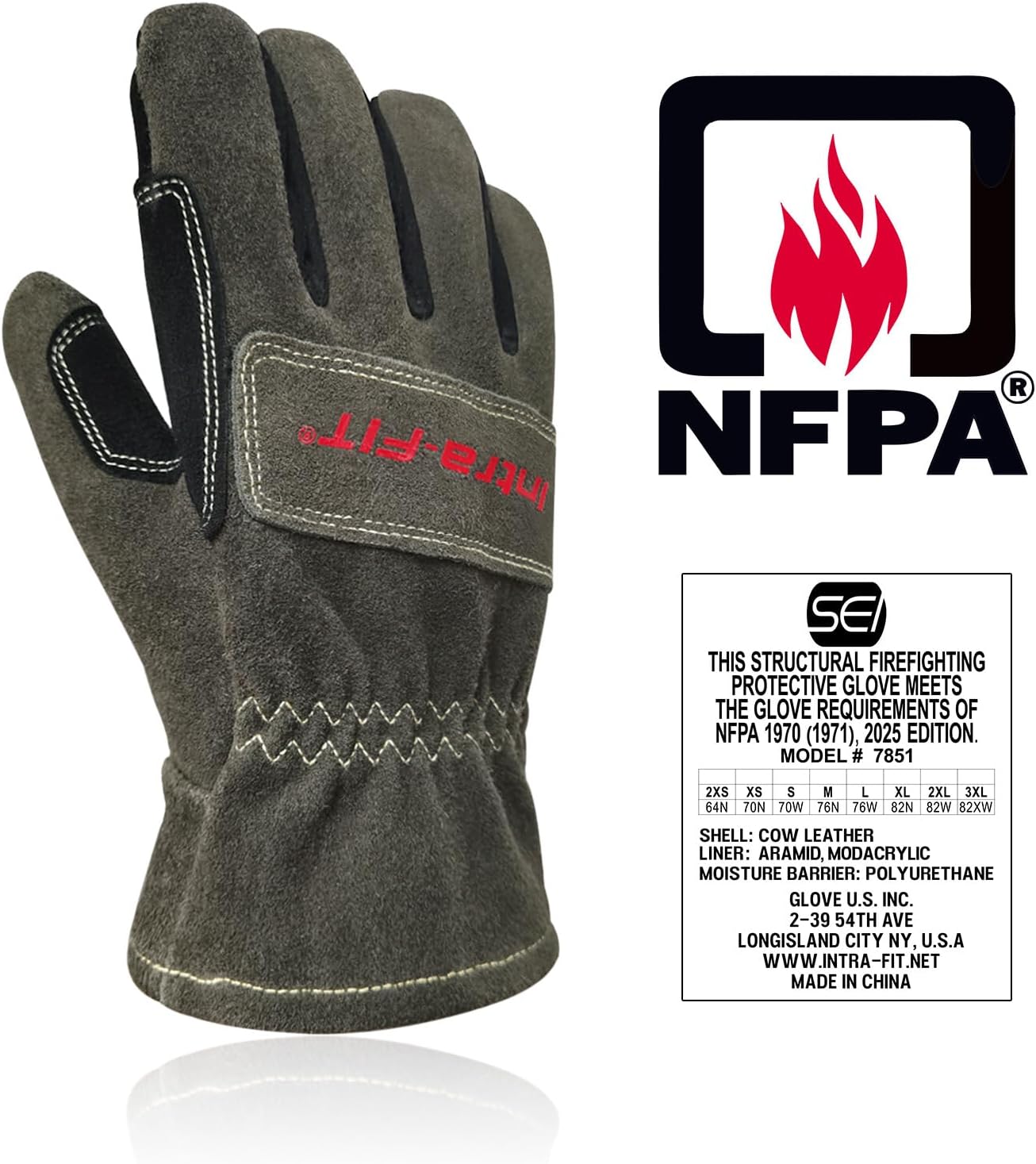 NFPA 1970:2025 Certified Structural Fire Fighter Glove, 2D Curved Fingers, Heat &Flame resistance