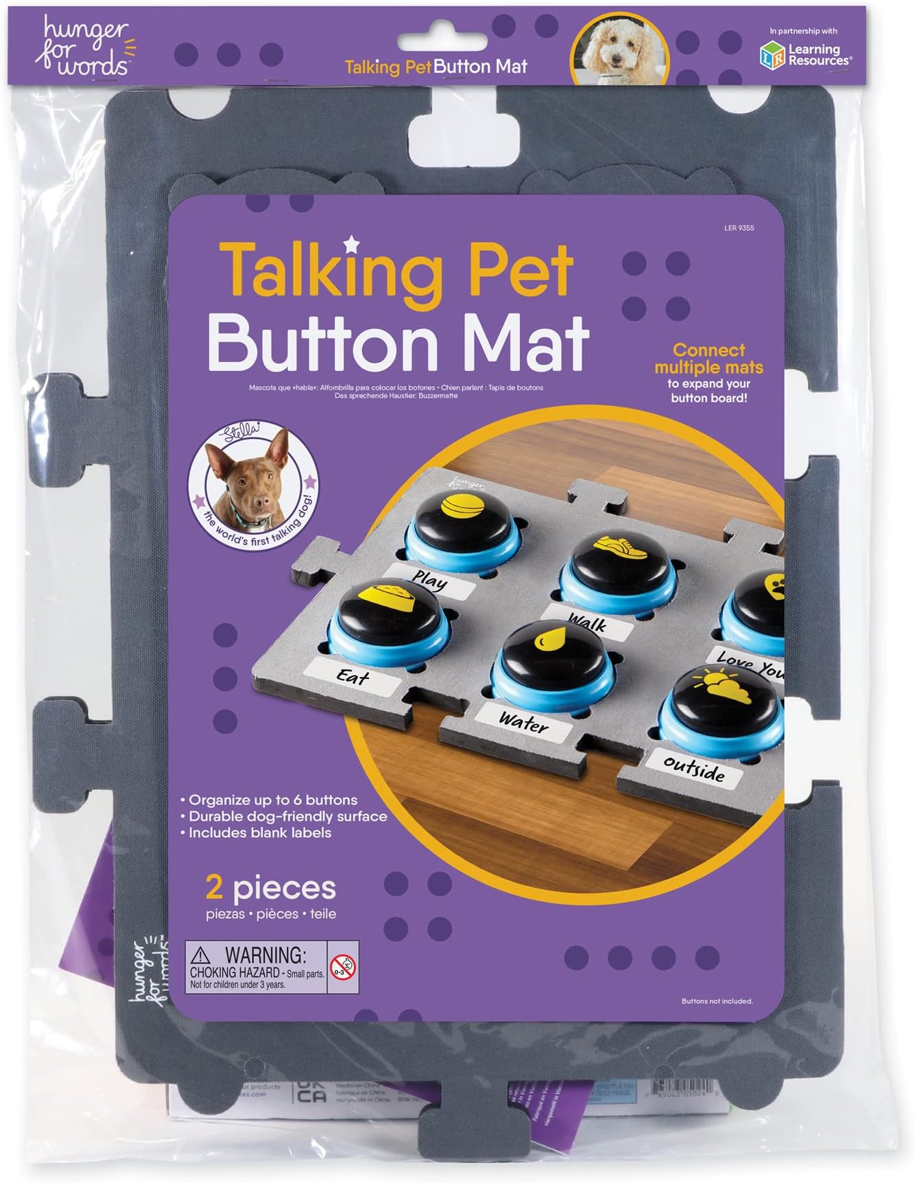 Hunger For Words Talking Pet Button Mat 1 Piece Single Mat Holds Up to 6 Buttons, Talking Dog Button Mat, Talking Dog Button Storage, Pet Supplies, Multi