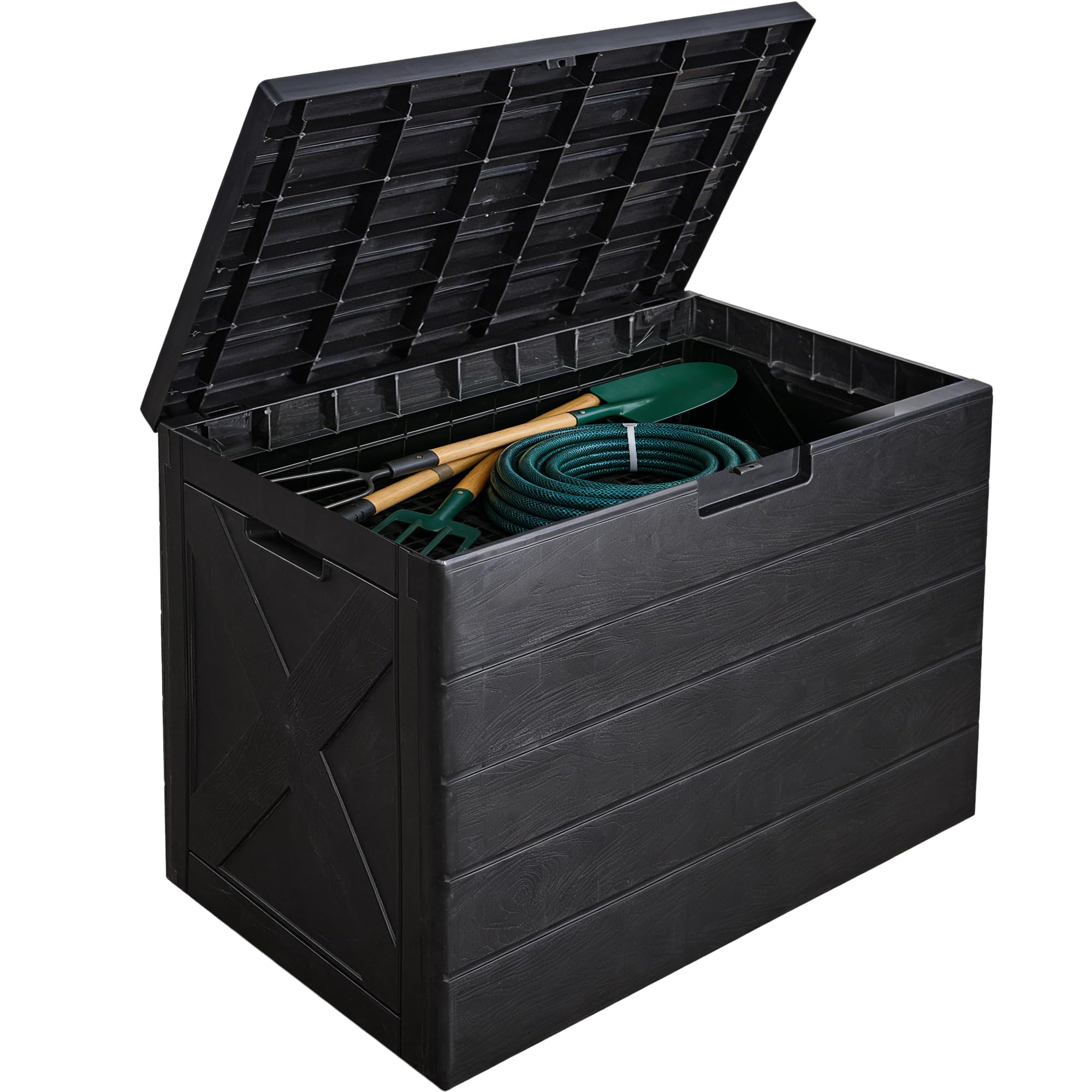 Aweather 118L Rattan Outdoor Storage Box, Plastic Garden Storage Box Patio Outdoor Container Waterproof Parcel Box with Lockable Lid for Patio, Lawn, Backyard