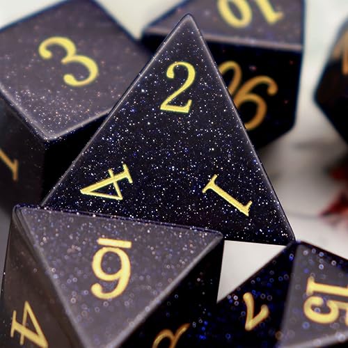 Miniatura 5 de Haxtec Juego de dados poliédricos DND de piedra arenisca azul con estuche de dados de madera D&D Dungeons and Dragons TTRPG DND Master Gift