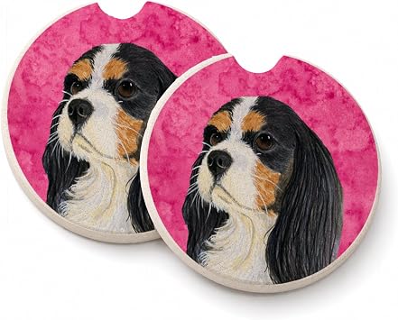 Carolines Treasures LH9369PKCARC Pink Cavalier Spaniel Set of 2 Cup Holder Car Coasters Absorbent Sandstone Coasters for Car Cup Holders Gifts for Men or Women, Large, Multicolor