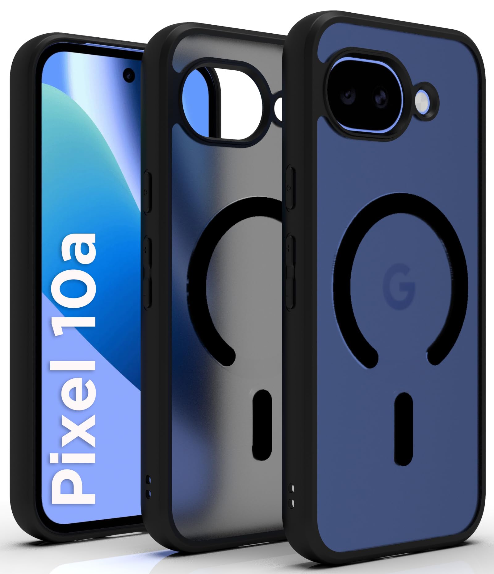 RIGGEAR Shockproof Sleek Hybrid Armor Magnetic Back Cover Case Compatible with MagSafe Accessories for Google Pixel 10a (Smoke Black Matte PC + Black TPU Bumper)-image-15