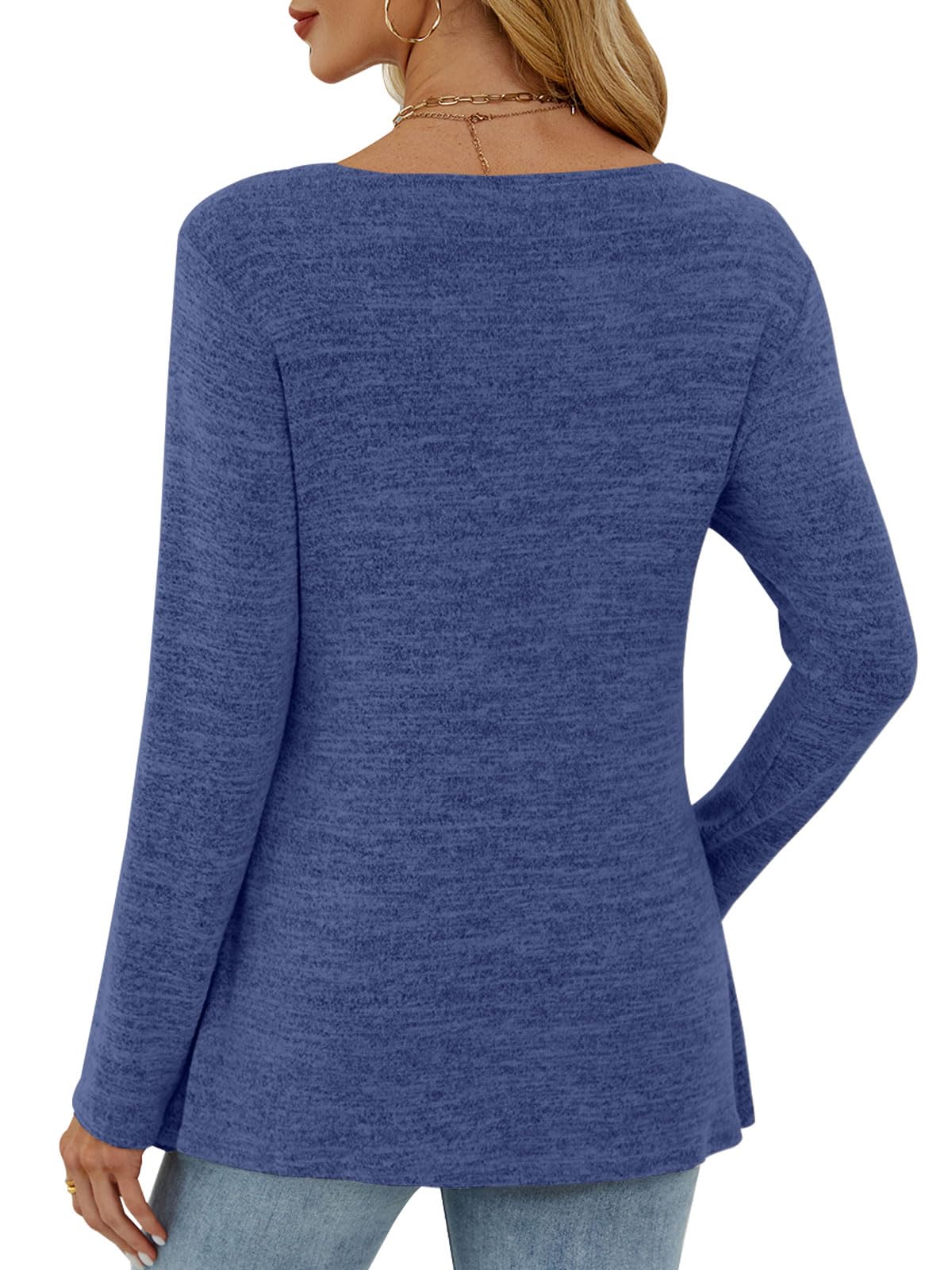 Damska koszulka z długim rękawem, dekolt w kształcie litery V, długi rękaw, elegancka, na jesień, basic, tunika, t-shirty, guziki, bluzki na co dzień
