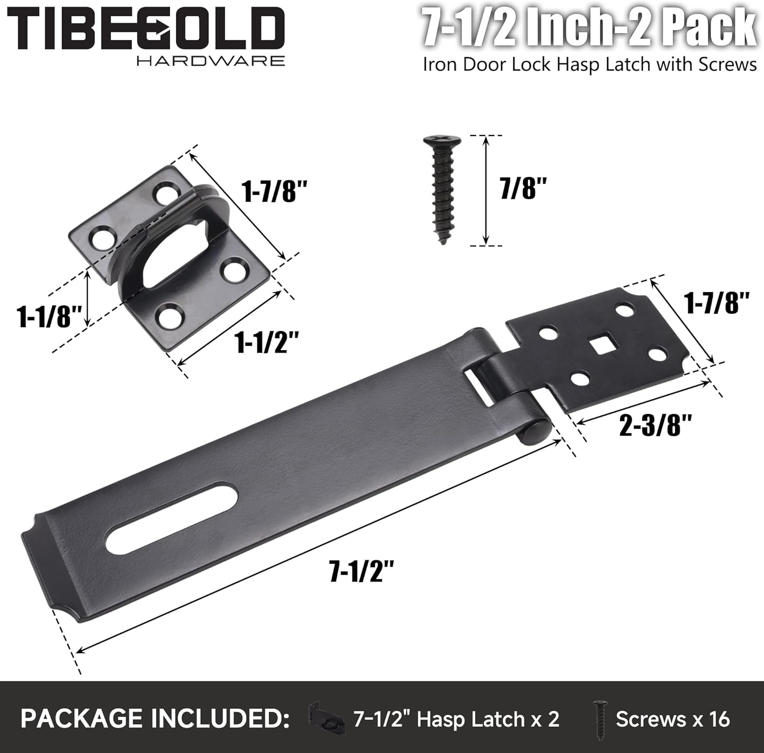 7-1/2 Inch Door Lock Hasp Latch, Security Packlock Clasp Hasp Lock Latch, Stainless Steel Gate Lock Hasp for Outdoor Fence Gate,Barn Door, Cabinet, Drawer, Brushed Finish with Screws, 2 Pack