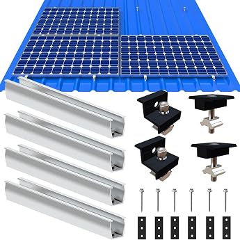 Solar Panel Bracket Flat Roof Aluminium Photovoltaic Mounting Rail 12 cm Adjustable Black Clamp for 30-35 mm Thick Modules Solar Panel Mount Mounting Set 2 Modules Suitable for Flat Roof