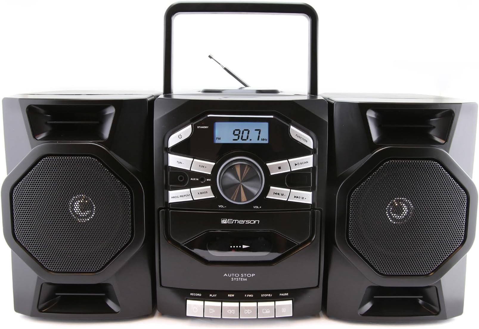 Portable CD Player Boombox with Cassette Player, Tape Recorder, AM/FM Radio, AUX Input, Detachable Speakers, AC/DC & Battery Operated – Stereo System for Home, Travel, Indoor & Outdoor Use