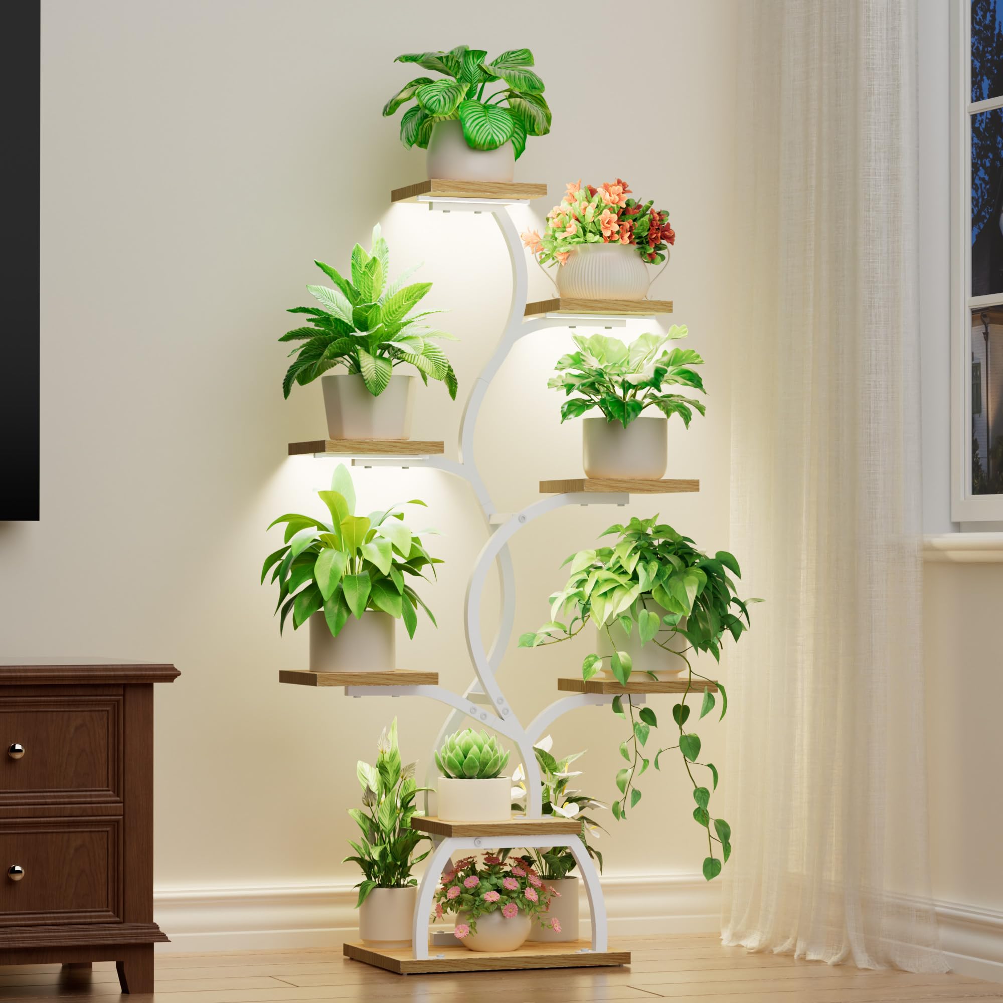 Plant Stand Indoor with Grow Light - 8 Tiered Corner Plant Shelf Indoor