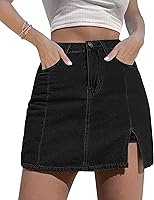 Luvamia Women's High Waisted Denim Skort - Stretchy Mini Skirt Side Slit Jean Shorts with Pockets