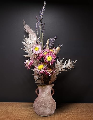 Miniatura 4 de Jarrón vintage de cristal marrón de 7.9 pulgadas, jarrón Art Deco con textura de mármol antiguo de doble oreja