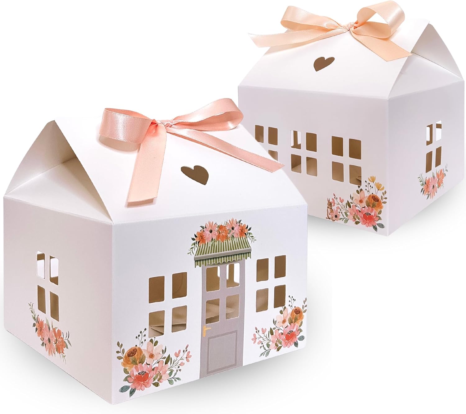 20 Pcs Garden Small House Shaped Gift Boxes with Ribbons House Boxes for Treats, Treat Boxes for Dessert, Fancy Cookie Boxes for Gift Giving, White Gable Box, Bakery Boxes