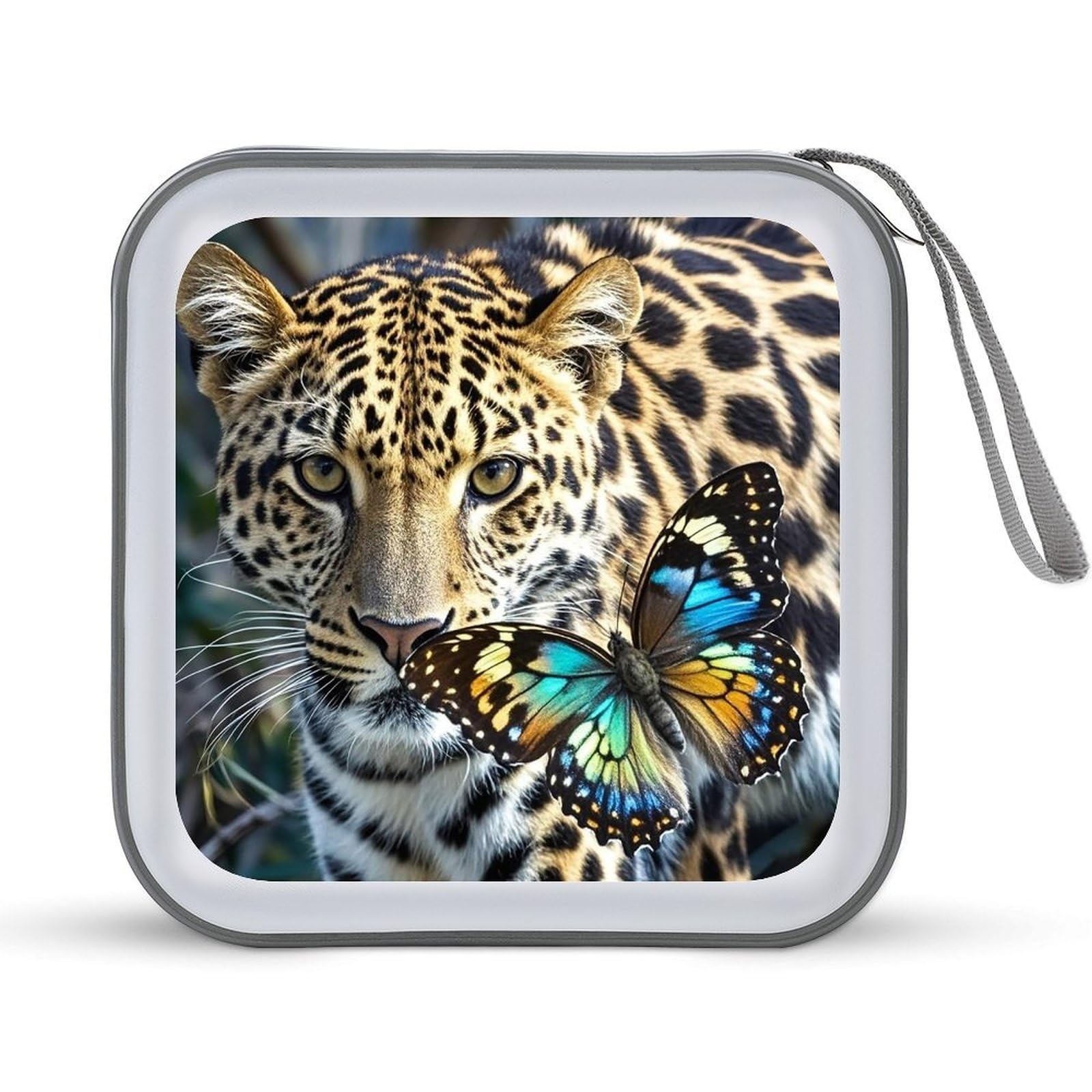 FekiLoot Leopard And Butterfly CD Case Portable DVD Case Holder Large Storage Disc Wallet Bag 40 Capacity Hard Plastic Disc Cases Storage Binder DVD Case Wallet for Car Home Travel