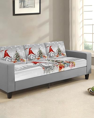 Miniatura 2 de Fundas de cojín de Navidad con diseño de gnomos grises, funda elástica para sofá con parte inferior elástica, diseño de árbol de Navidad, pájaros,