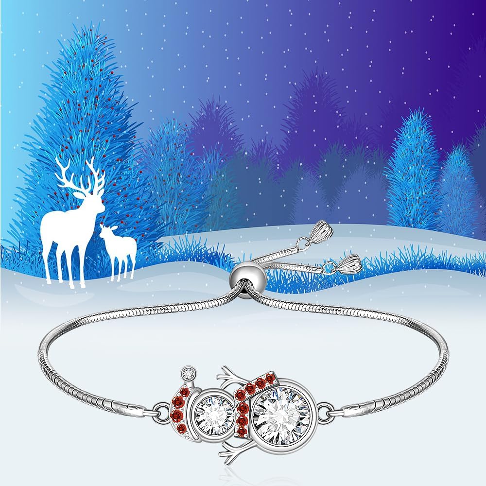 Fenthring Snowman Bracelet Christmas Bracelet for Women Sterling Silver 925 Christmas Holiday Snowman Jewelry Adjustable - Image 9