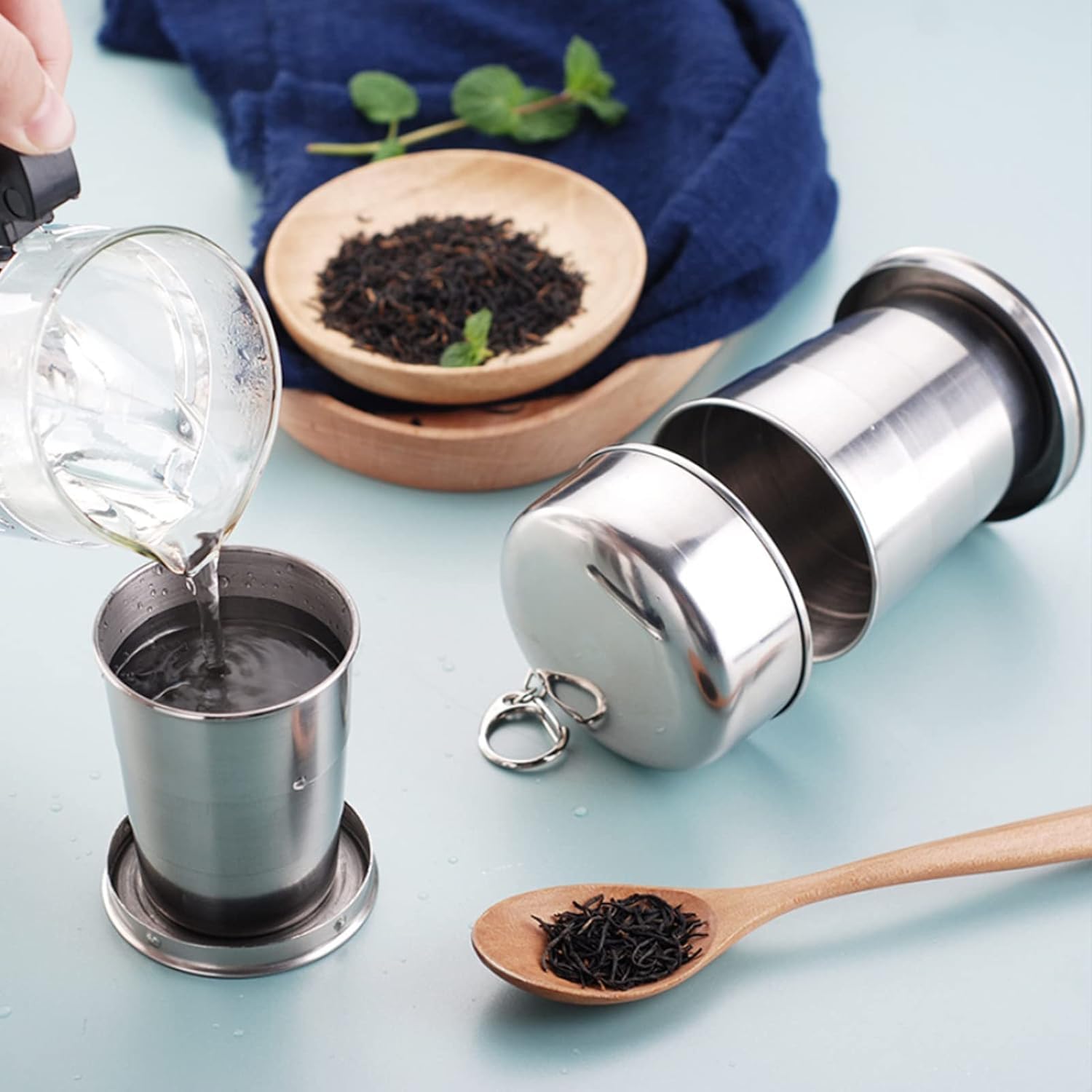 Bicchiere Pieghevole In Acciaio Inossidabile, Tazza da Viaggio Pieghevole con Coperchio Tazza Retrattile Portabile Riutilizzabile per Viaggi, Esterni, Campeggio, 240 Ml