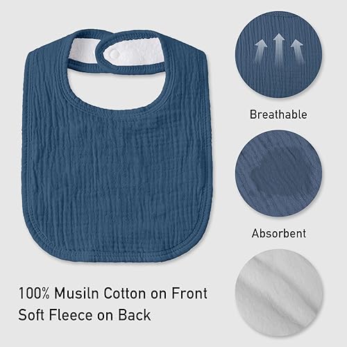Miniatura 5 de Baberos de muselina unisex para niños y niñas, paquete de 6 baberos de algodón suave para babeo de dentición, regalo esencial de ducha (6, azul)