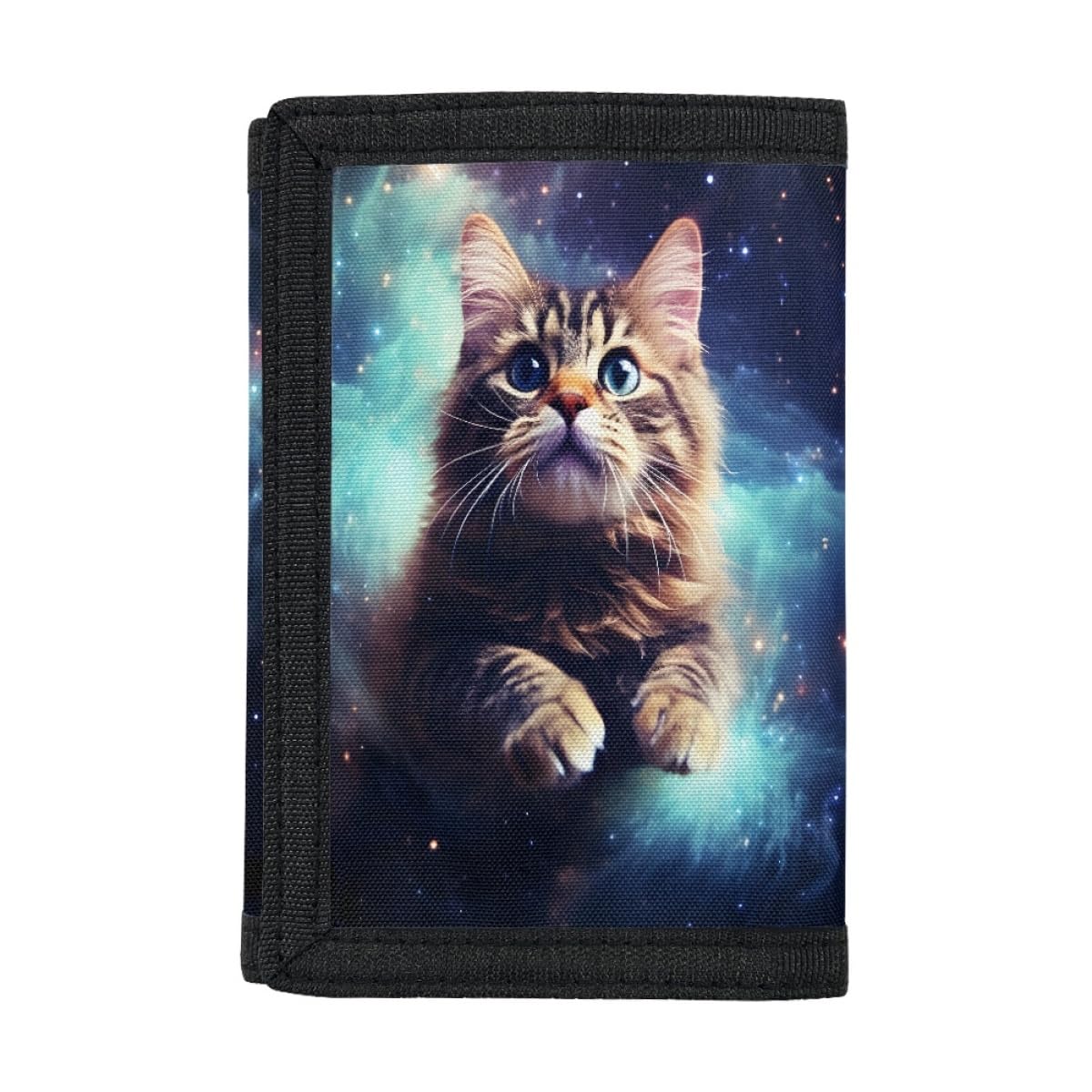 GLUDEAR Kids Boys Girls Novelty Wallet Trifold Youth Wallet Coin Pocket Card Holders Outdoor Money Organizer,Galaxy Brown Cat