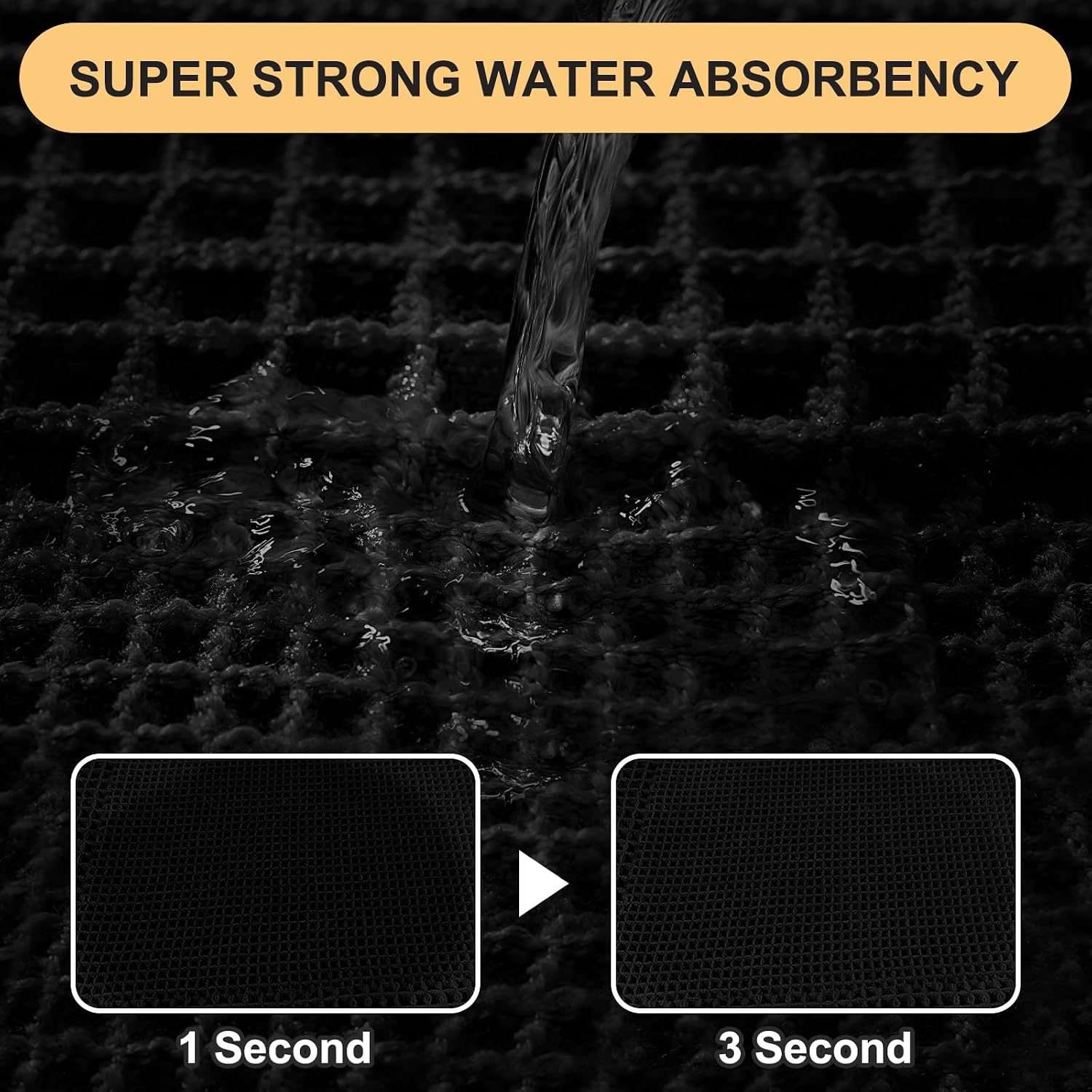 IM HOME Extra Large Waffle Bath Mat, Boho Bathroom Rugs Absorbent Non Slip, Soft Bathroom Mats, Machine Washable Knit Bath Rugs with Tassels for Bathroom, Bedroom, Kitchen, Shower, Tub, Black, 6'x2' image 3