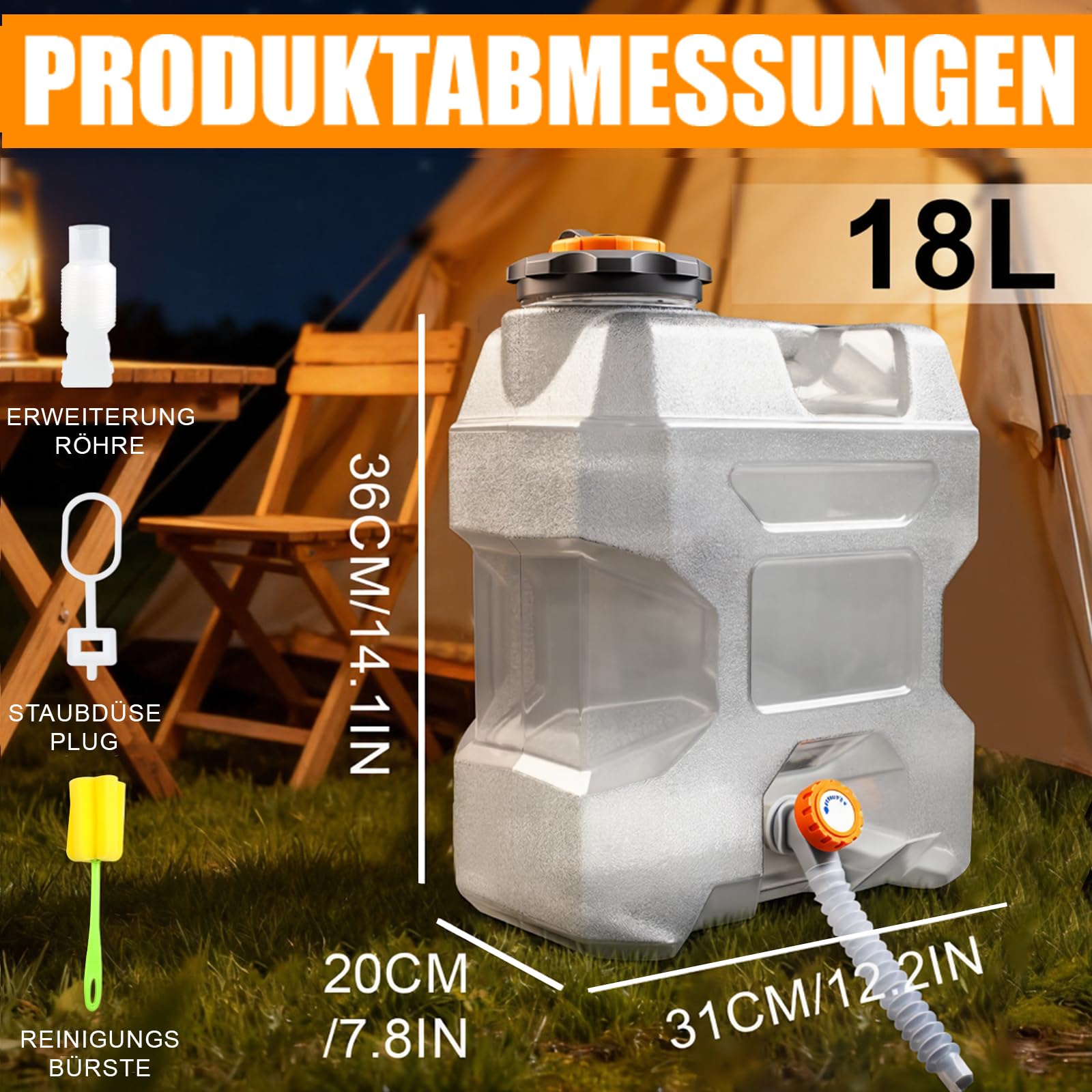 Tanica dell'acqua da 18 l con rubinetto e manici, compatibile con pompe dell'acqua elettriche, senza BPA, serbatoio dell'acqua portatile per campeggio, attività all'aperto, pesca, feste, camper