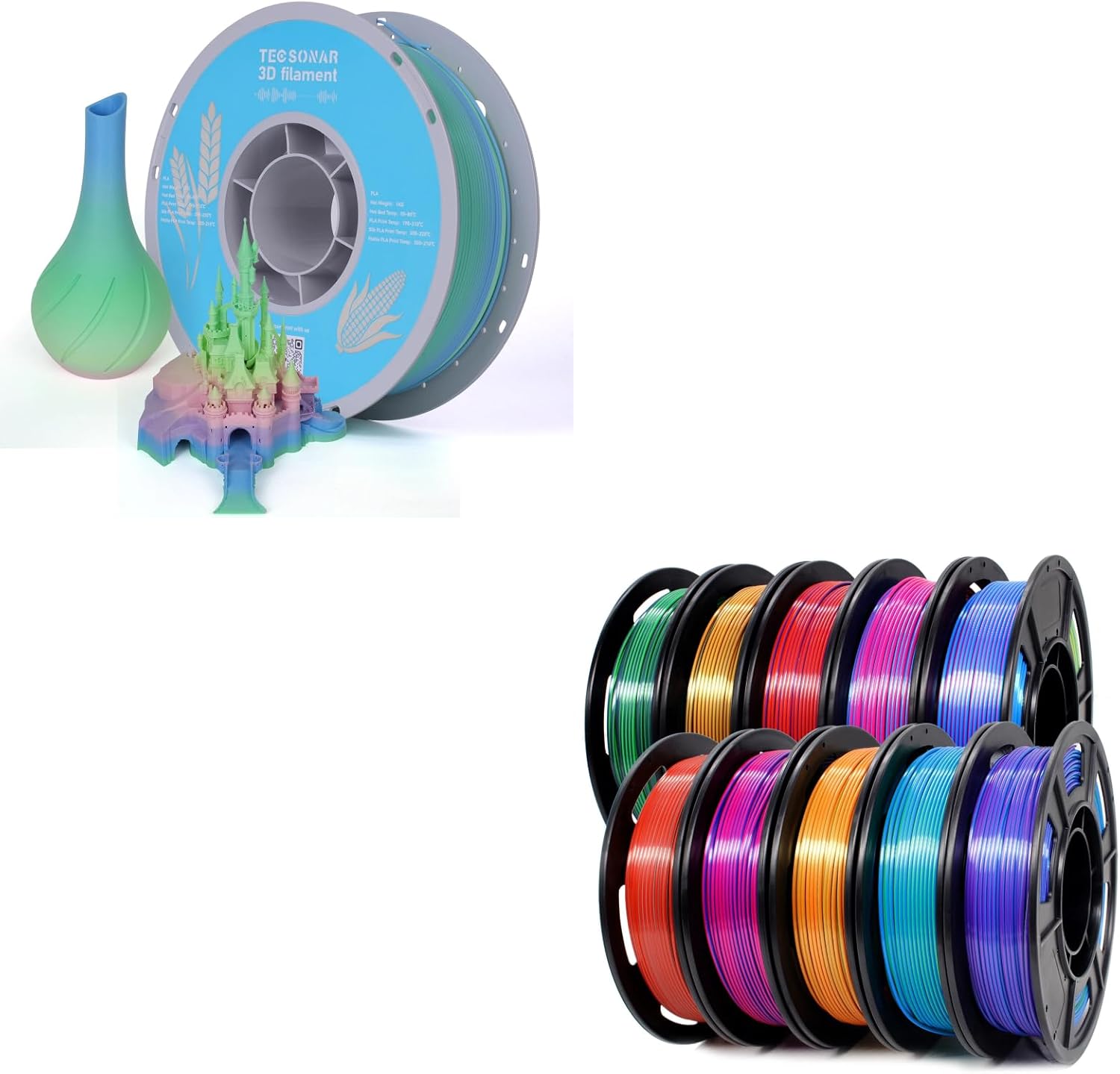 Matte Rainbow PLA 3D Printer Filament, 1KG Spool(2.2lbs) 3D Printer Filament Bundle,1.75MM Silk PLA Filament Multicolor 250g*10 Rolls,Bulk Filament fits for Most FDM 3D Pri