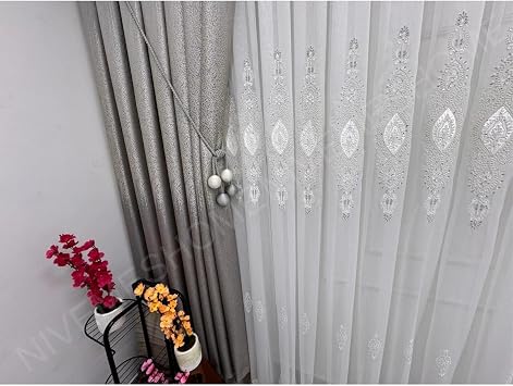 Elisya 3812 Gümüş Işıltılı 1/3 Pileli Bambu Tül Perde (Premium Kumaş Versiyon) Gümüş 150 X 280