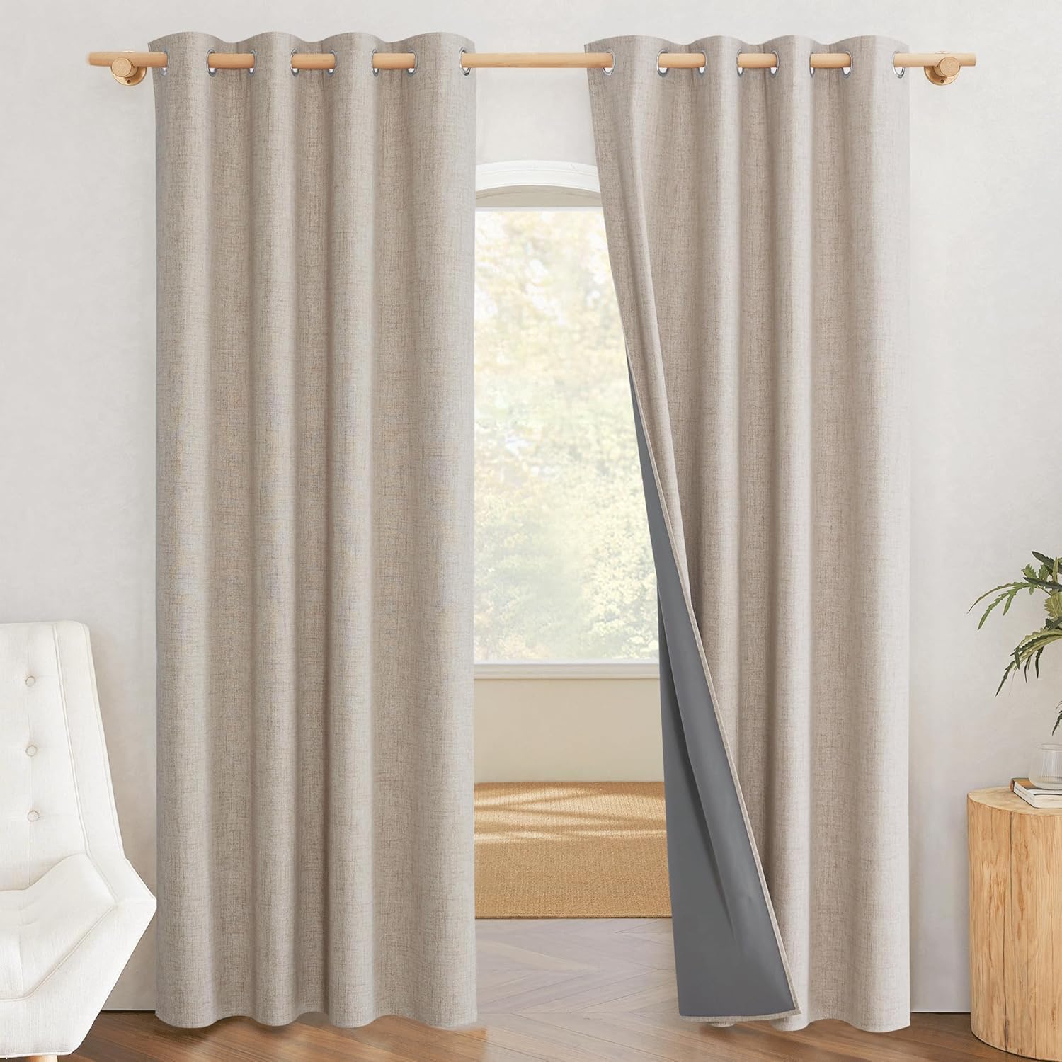 NICETOWN Oatmeal Vintage Open Linen Weave Flax Thermal Curtains, 100% Blackout Curtains 84 inches Long for Dining Room, Soundproof Window Treatment Drapes for Hall Room, 52" Wide Per Panel, Set of 2 52"W x 84"L (Pack of 2) Oatmeal