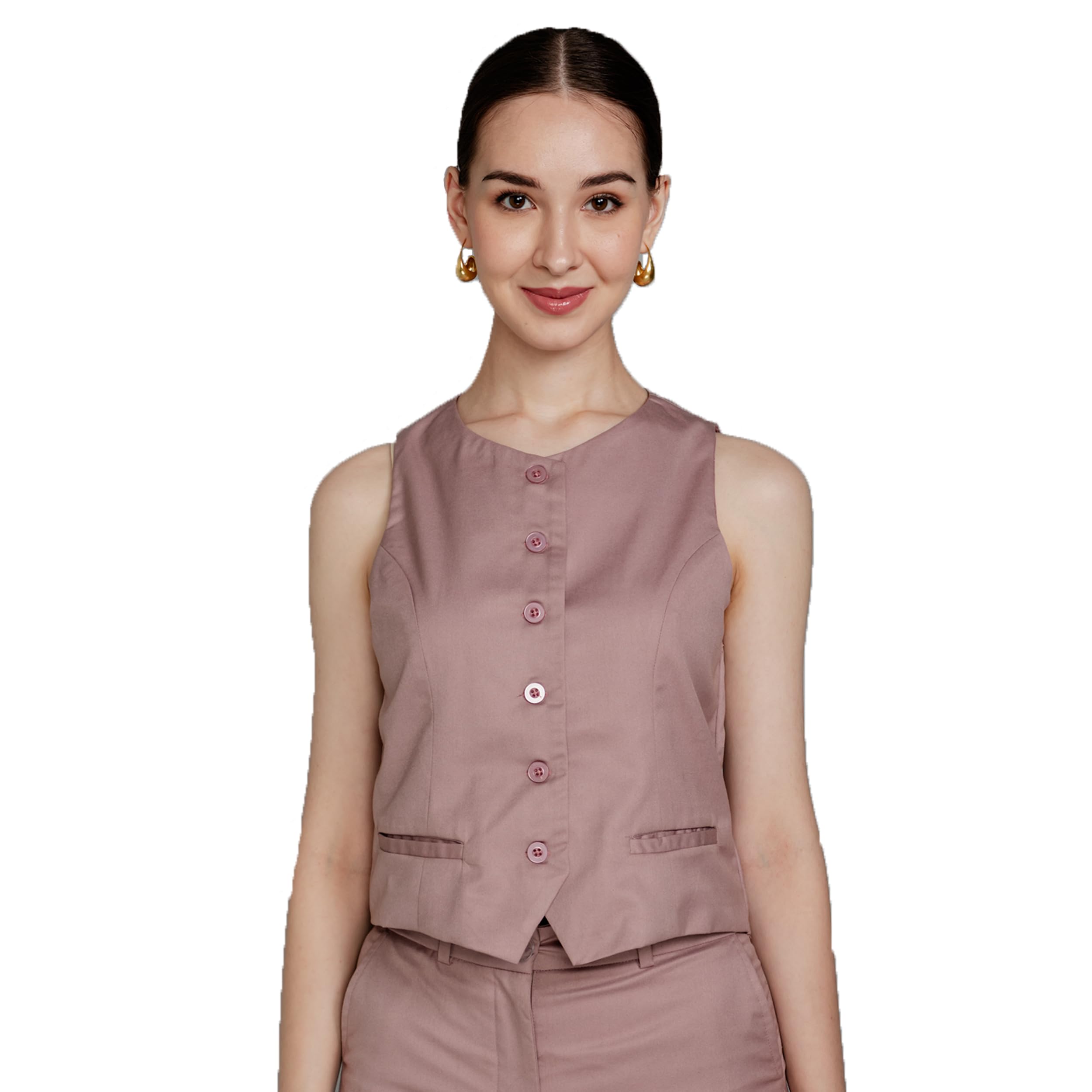 zlaata Mauve Solid Formal Waistcoat Top for Women | Club Lycra and Satin Fabric | Round Neck | Slim Fit with Straight Hemline | Sleeveless Tops for Women Stylish | Pack of 1-picture-26