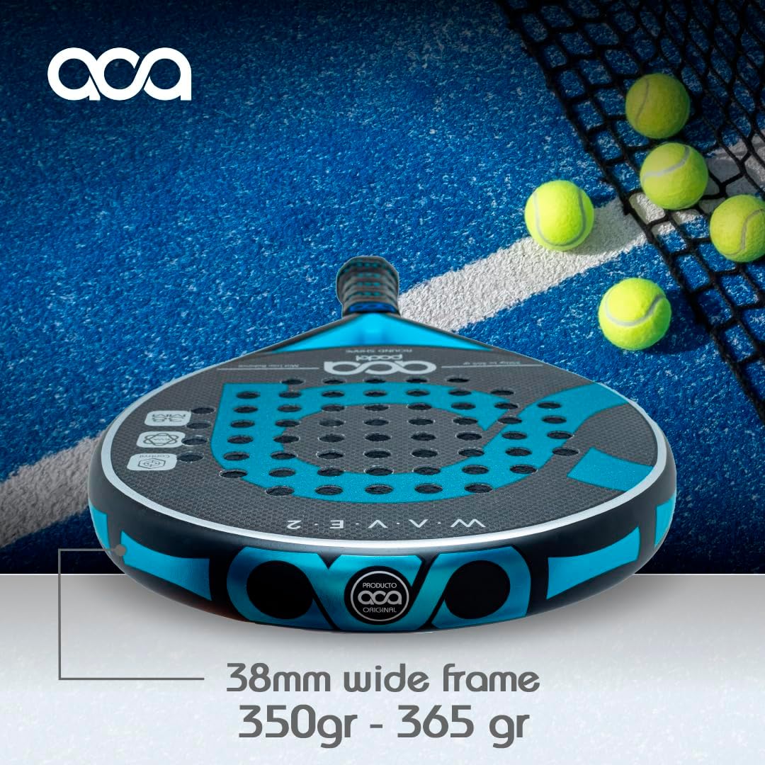 ACA Wave 2 Professional Padel Racket | 3K Carbon | Round Shape | EVA Soft Black | Low-Medium Balance | Great Control & Maneuverability