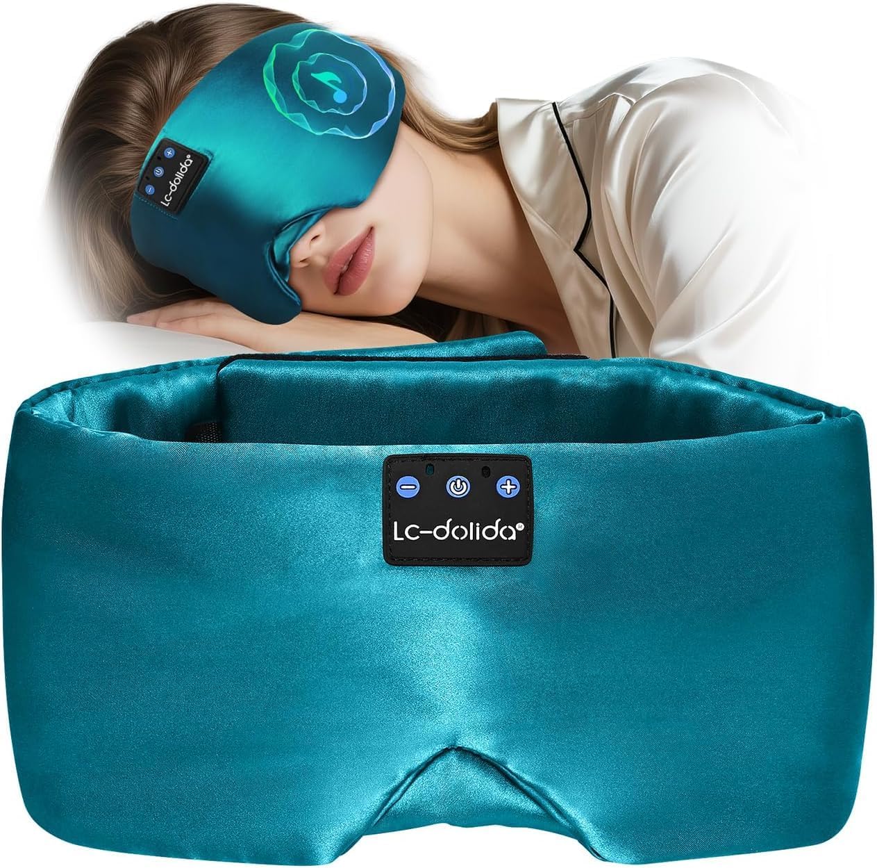 LC-dolida Luxurious Silk Soft Sleep Mask, Sleep Headphones with Bluetooth 5.4 for Side Sleeper, Total Blackout Eye Sleep