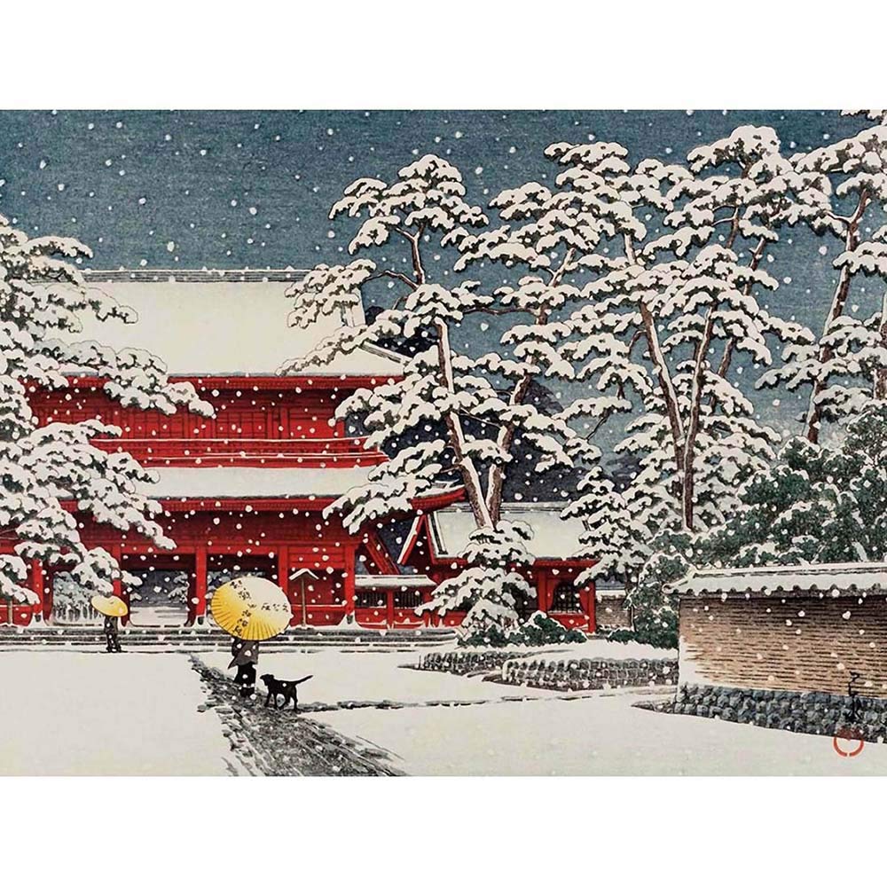 Wee Blue Coo Cultural Landscape Japan Temple Kawase Hasui Snow Winter Art Print Poster Wall Decor 12X16 Inch