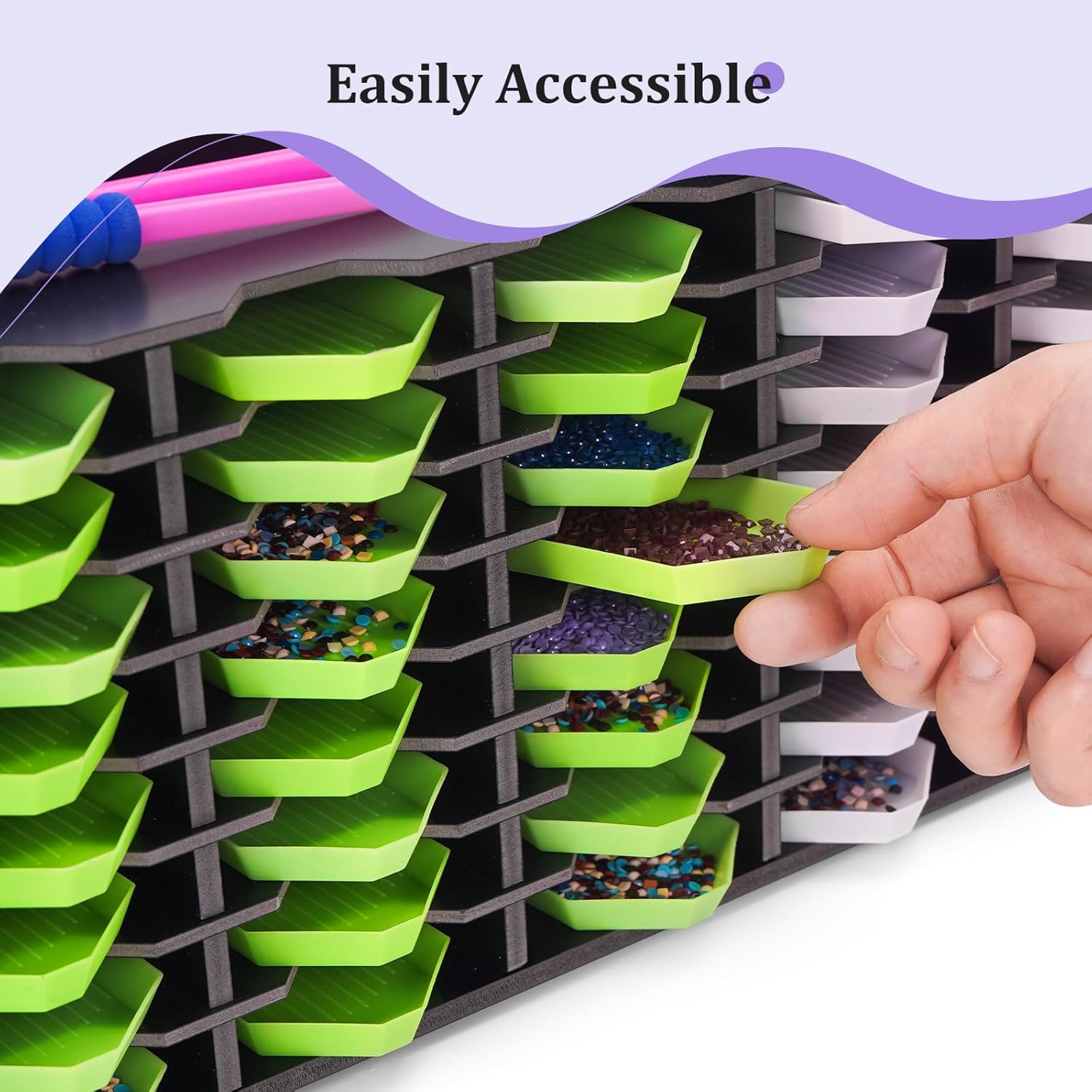 48 Grids Diamond Painting Tray Storage Holder Drill Pen & Multi-Boat Tray Organizer Rack Art Diamond Painting Accessories Kits, for Small Size Trays, Black