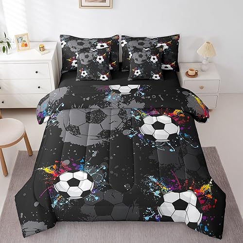 Miniatura 14 de Feelyou Juego de ropa de cama de fútbol americano tamaño Twin de 7 piezas, patrón de balón de fútbol americano para niños, niñas y adolescentes,