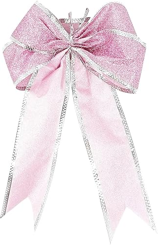 Miniatura 3 de 12 piezas de lujo de 8 pulgadas con purpurina rosa artificial, lazo de Navidad para árbol de Navidad, coronas, decoración de caja de regalo, adorno